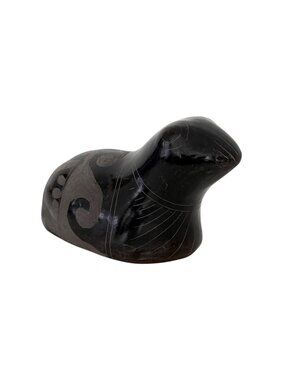Tonala Mexican Black Pottery Clay Folk Art Etched Seal Sea Lion Figurine Statue
